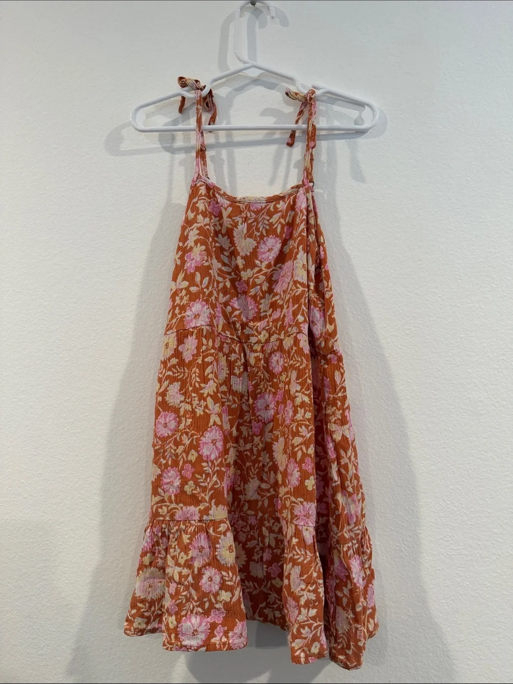 Billabong Rust Floral Tie-Shoulder Sundress with Pink Blooms
